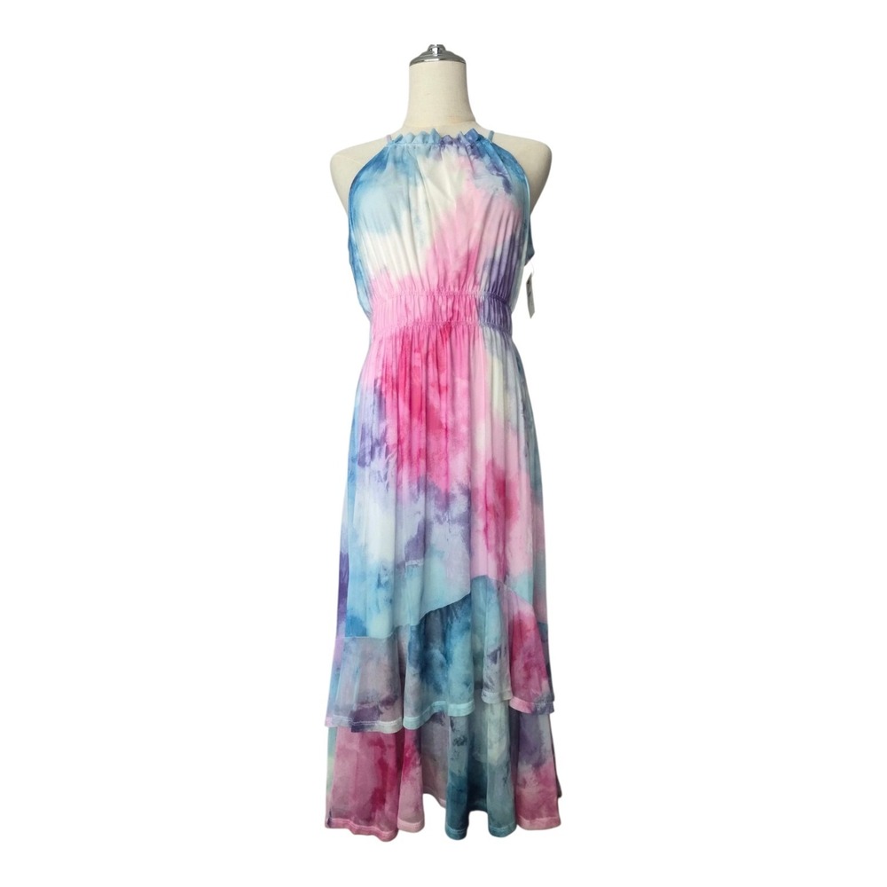 Sage Collective Watercolor‎ Tie Dye Midi Dress NWT Size 6 Halter Smocked Waist